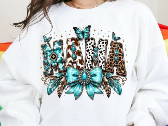Bedrucktes Mama Shirt mit türkisfarbener Schleife