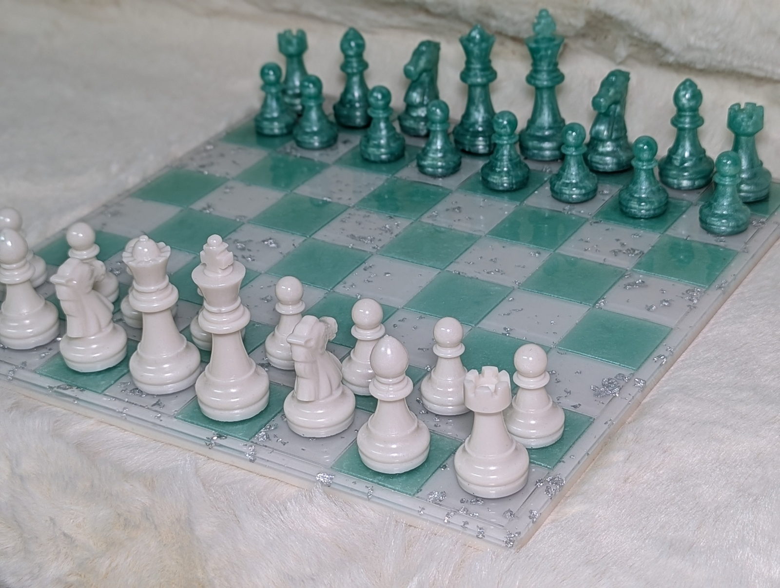 Schachbrett in Mint und Weiß